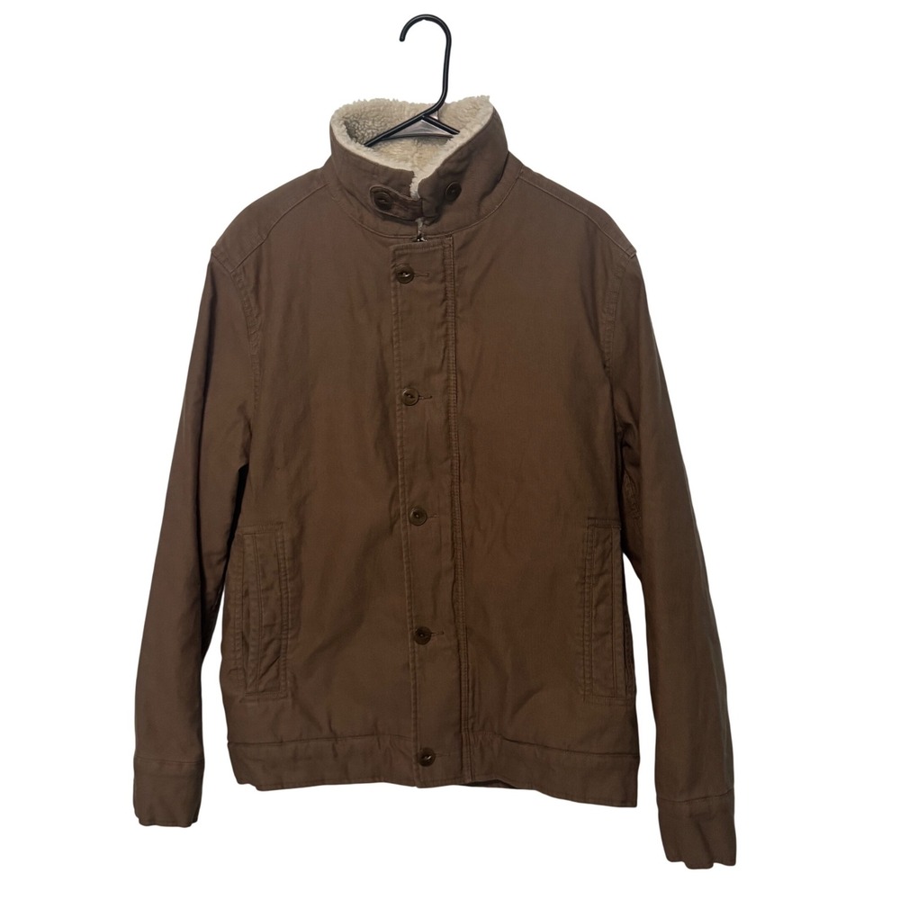 Flint and Tinder Sherpa Lined Deck Jacket Mens Medium Brown Military Bomber